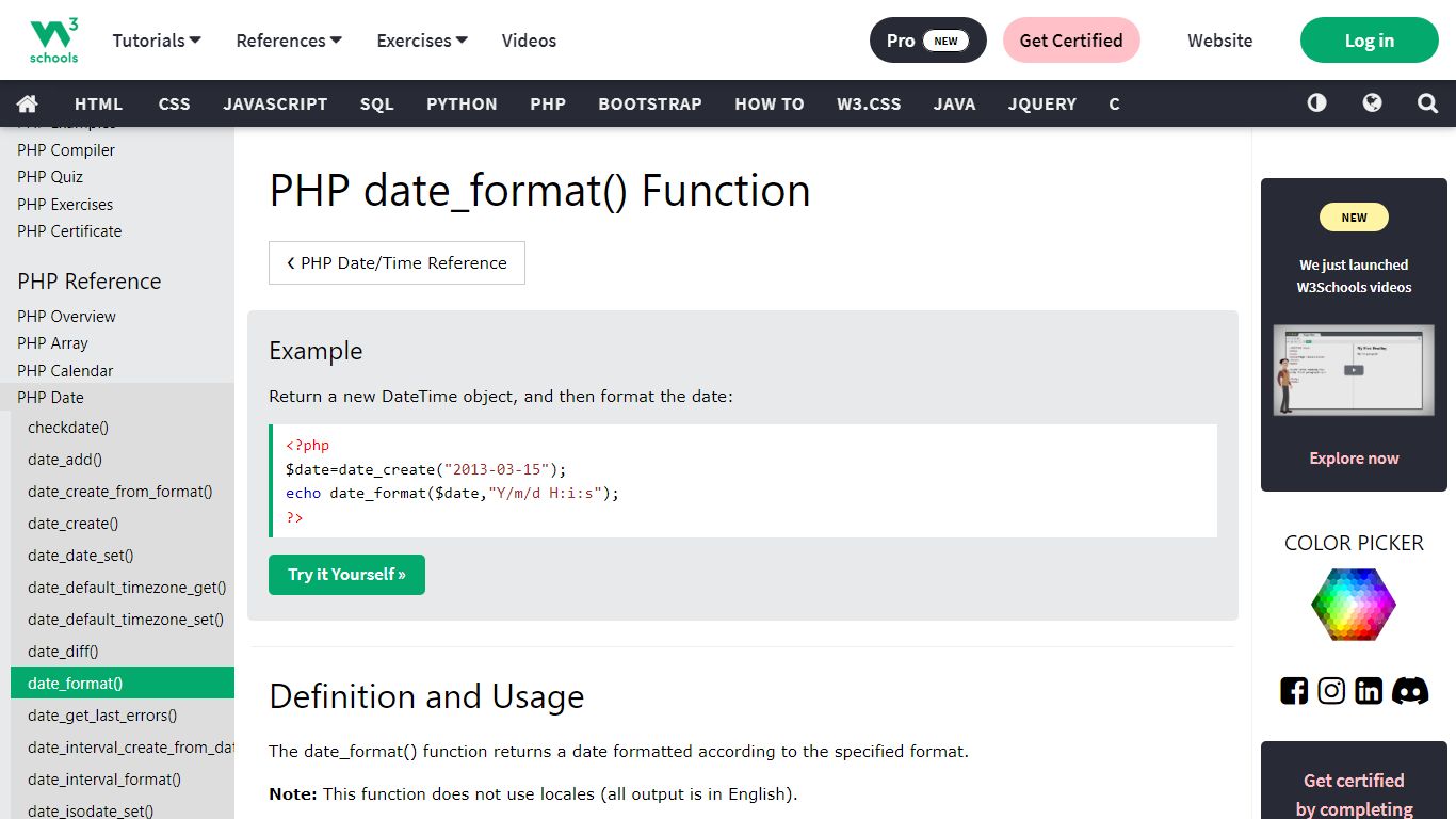 PHP date_format() Function - W3Schools